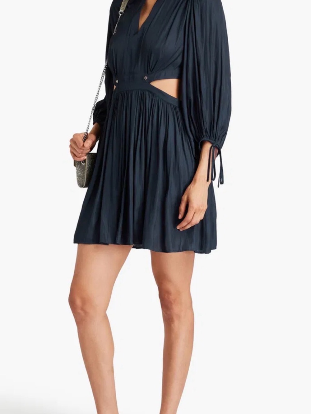 Maje Navy Cutout Long-Sleeve Mini Dress